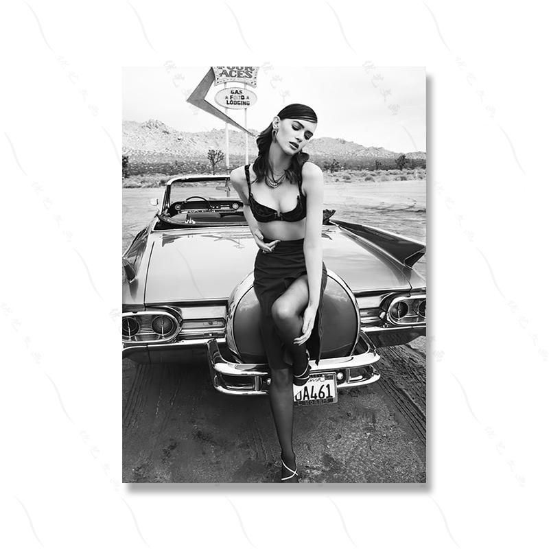 

Классический гоночный автомобиль, модная девушка в Париже, черный, белый цвет, настенная живопись на холсте, скандинавский постер с принтом, настенная картина, домашний декор для гостиной 50x70cm No Framed
