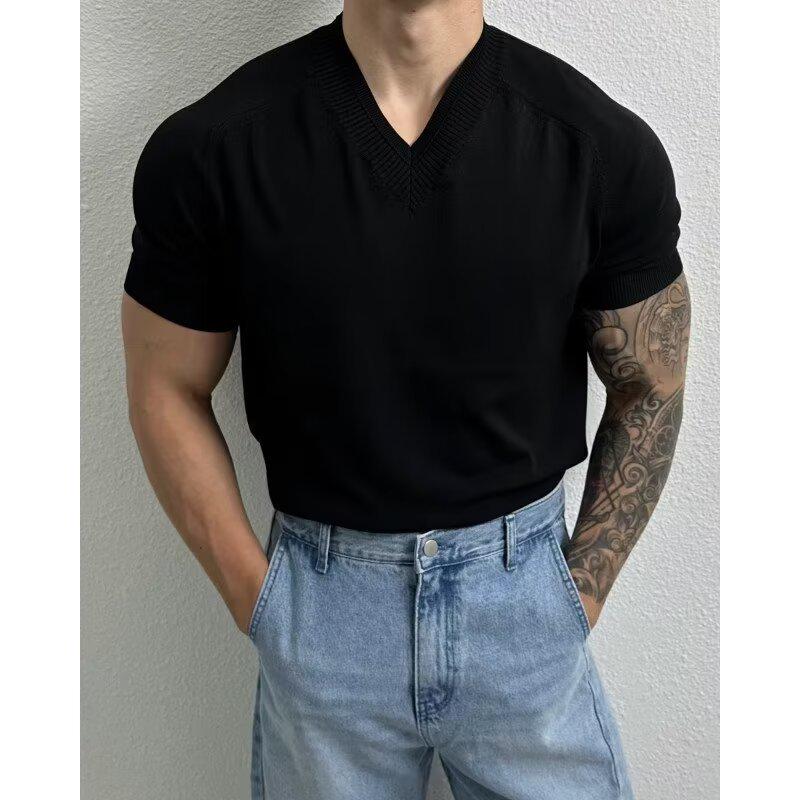 

Men s V-Neck Loose Knit Summer Short Sleeve Top XL чорний