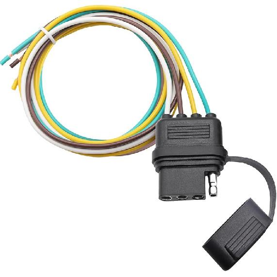 25 Inch 4-Way 4 Prong Trailer Wiring Harness Plug Male End Replacement Connector for Trailer Hitch Wire Multi-Purpose Ship Lamp Dust Cover with