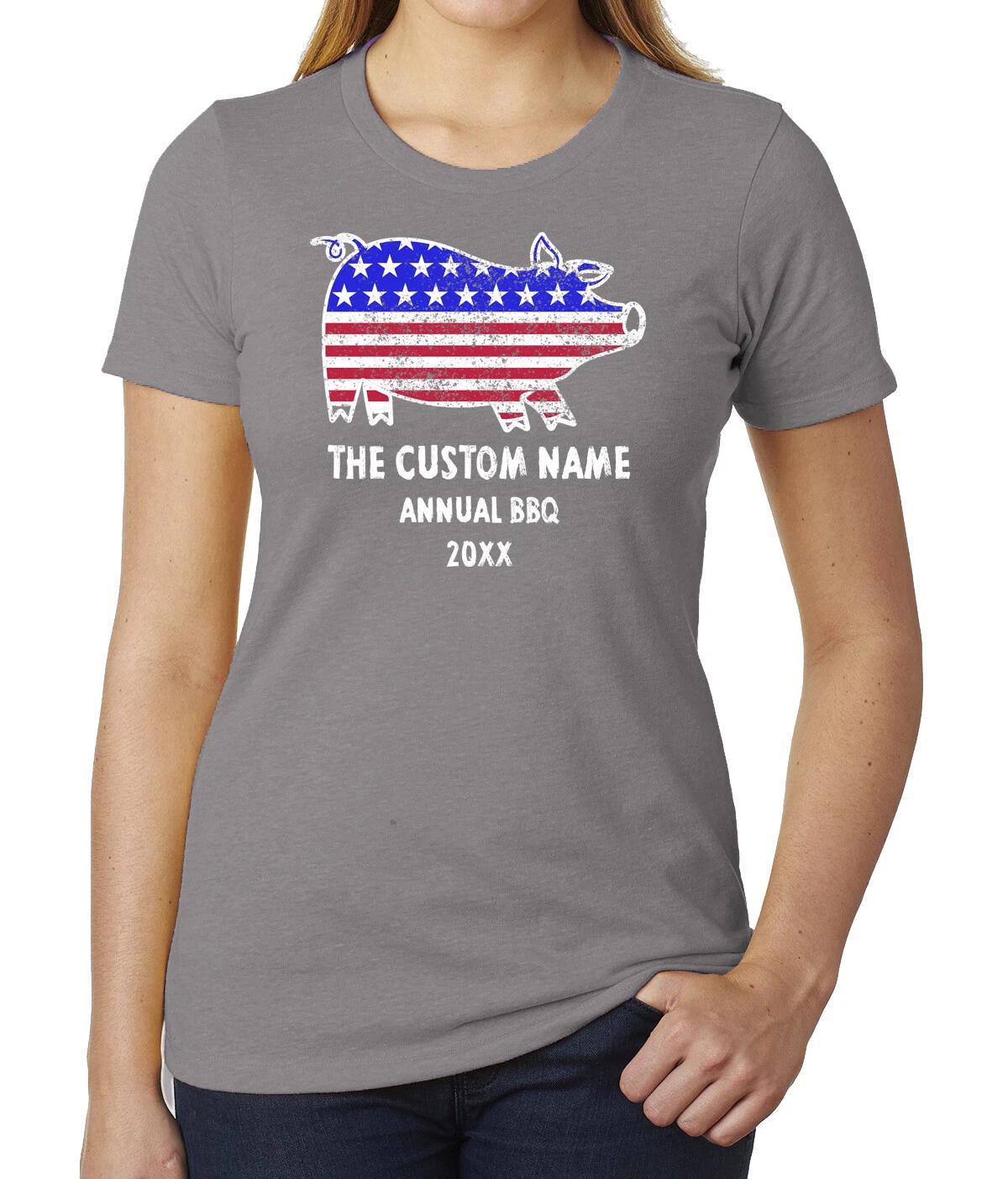 American Flag Pig with custom name -Family Reunion Woman s T-Shirts L
