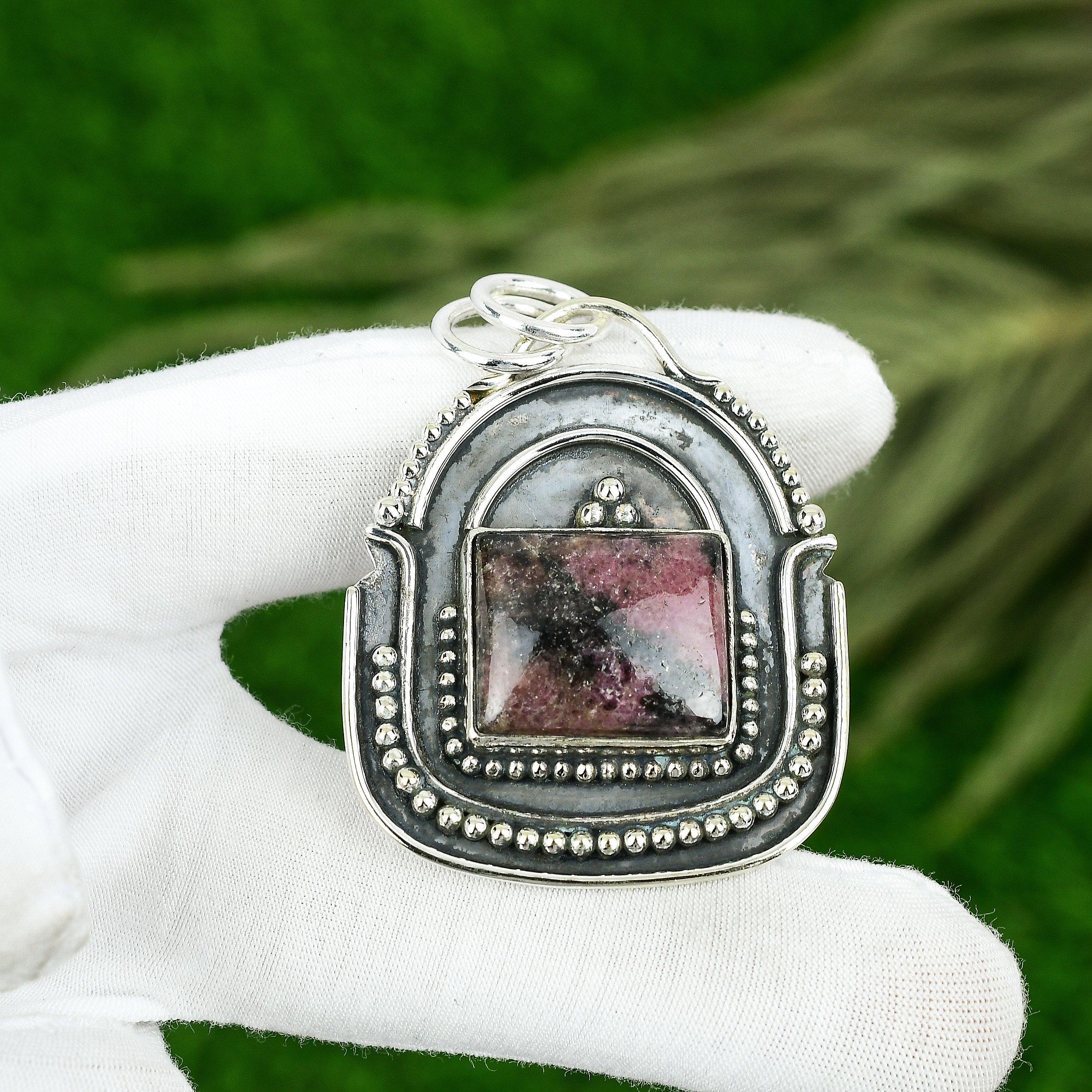 Sisters Day Deal Radiant Natural Rhodonite Daughter Boho Pendant Sterling Silver