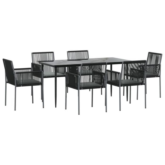 VidaXL Ensemble à manger de jardin coussins 7 pcs noir rotin et acier, ensemble à manger, ensemble à manger d'extérieur, 3187070