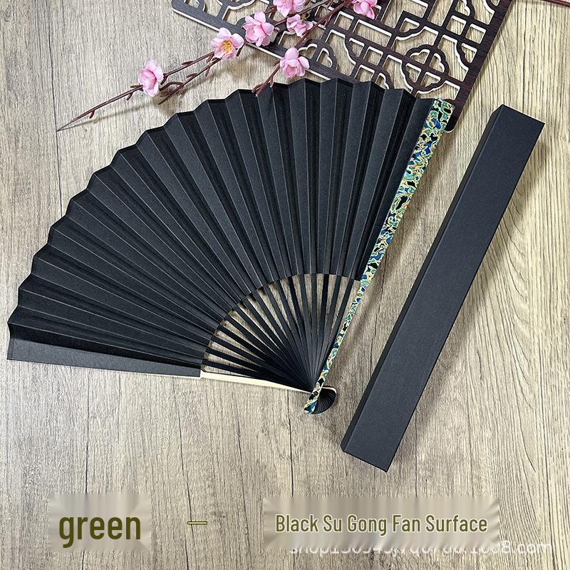 Men s Handmade Black Lacquer Folding Fan, 9.5  Blank Surface, Intangible Cultural Heritage Lacquer Painting Fan.