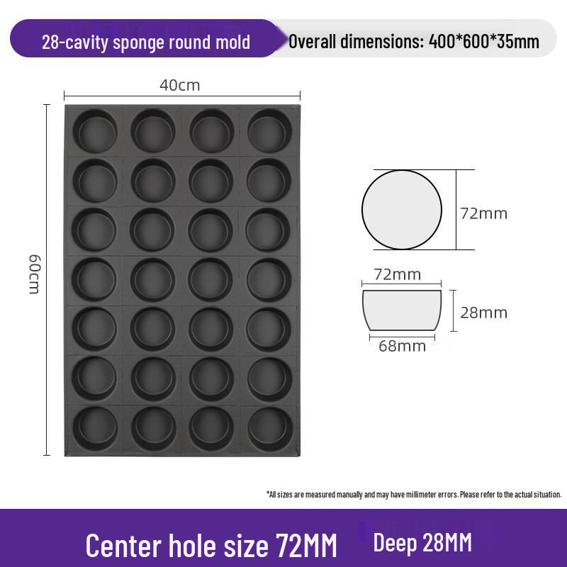 Commercial 28-Cavity Round Cake Baking Mold