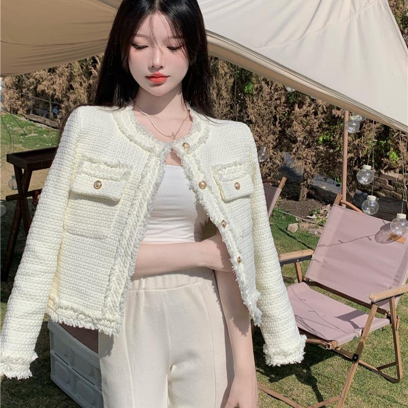 Módní design Jarní a podzimní všestranná bílá bunda Dámská Jedinečný šik design Smysl pro krátký odstavec Topů