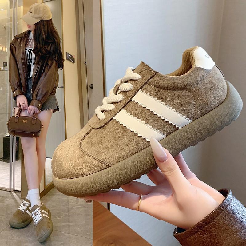 Ugly cute retro color matching platform German training shoes women's 2025 new comfortable and lightweight round head lace-up casual sports shoes