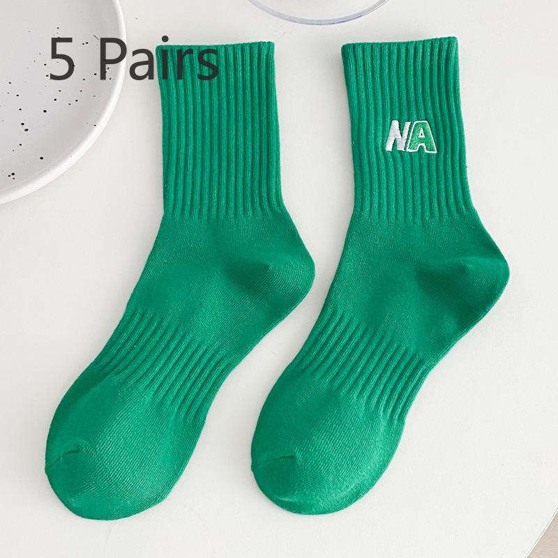 

5 Pairs of Female Spring and Summer Cotton Letters with Shark Pants In Tube Socks 5 Pairs