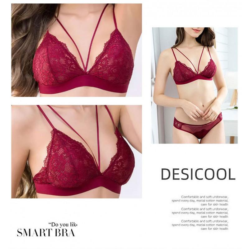 Lace Bra Set Women Soft Non-Wired 3/4 Cup Adjustable Straps Comfortable Breathable Lingerie