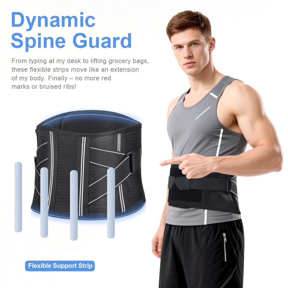 Rückenstützen zur Linderung von Schmerzen im unteren Rücken mit 4 Stäben, atmungsaktiver Rückenstützgürtel für Männer/Frauen für die Arbeit, Lendenstützgürtel