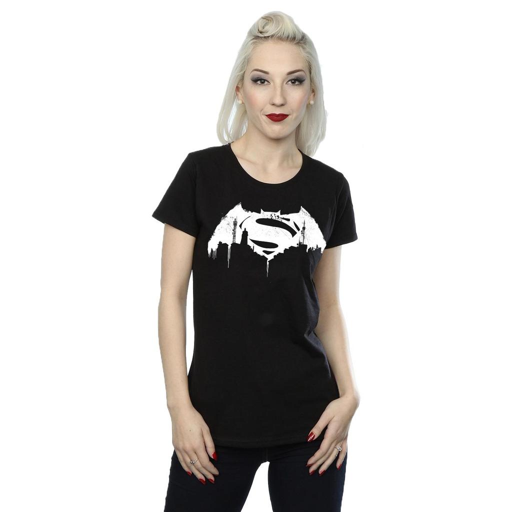 DC Comics Womens/Ladies Batman v Superman Beaten Logo Cotton T-Shirt