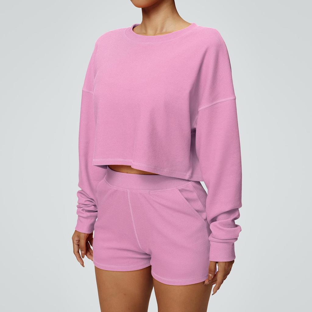 New Casual Round Neck Long Sleeve Sweatshirt for Autumn/Winter - Short, Loose, Fashionable T-Shirt for Fitness & Running