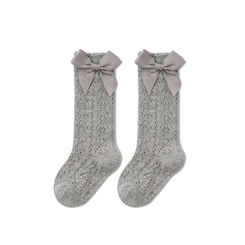 Baby Girl Socks Toddler Kid Girl Bow Cotton Mesh Socks Solid Breathable Infant Newborn Girl Long Tube Socks Stockings 0-3Y Years