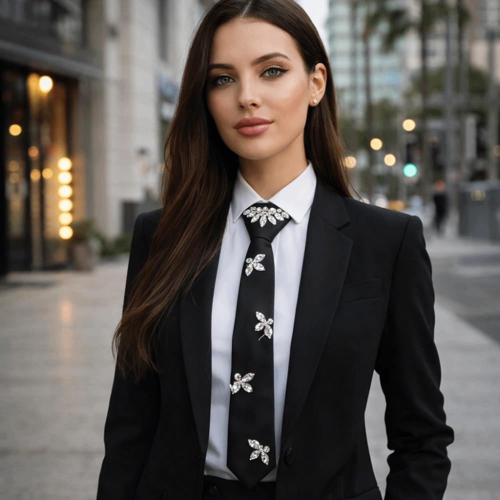 Black Long Necktie Korean Style Decoration Shirt Tie Clothing Decoration Rhinestones Tie Men