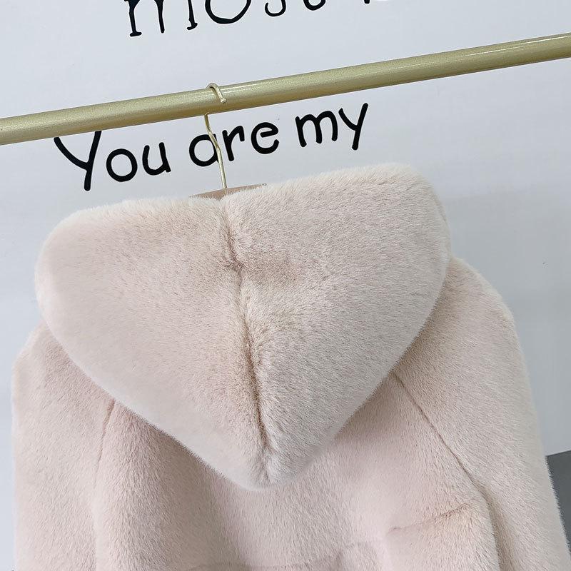 New imitation velvet female imitation mink coat long coat hooded imitation mink imitation fur women