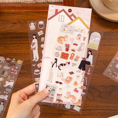 2 Blatt Kreative Charakter-Lebens-Kleinmuster-PET-Aufkleber DIY-Tagebuch-Handyhülle Scrapbook-Ästhetik Schreibwaren-Aufkleber