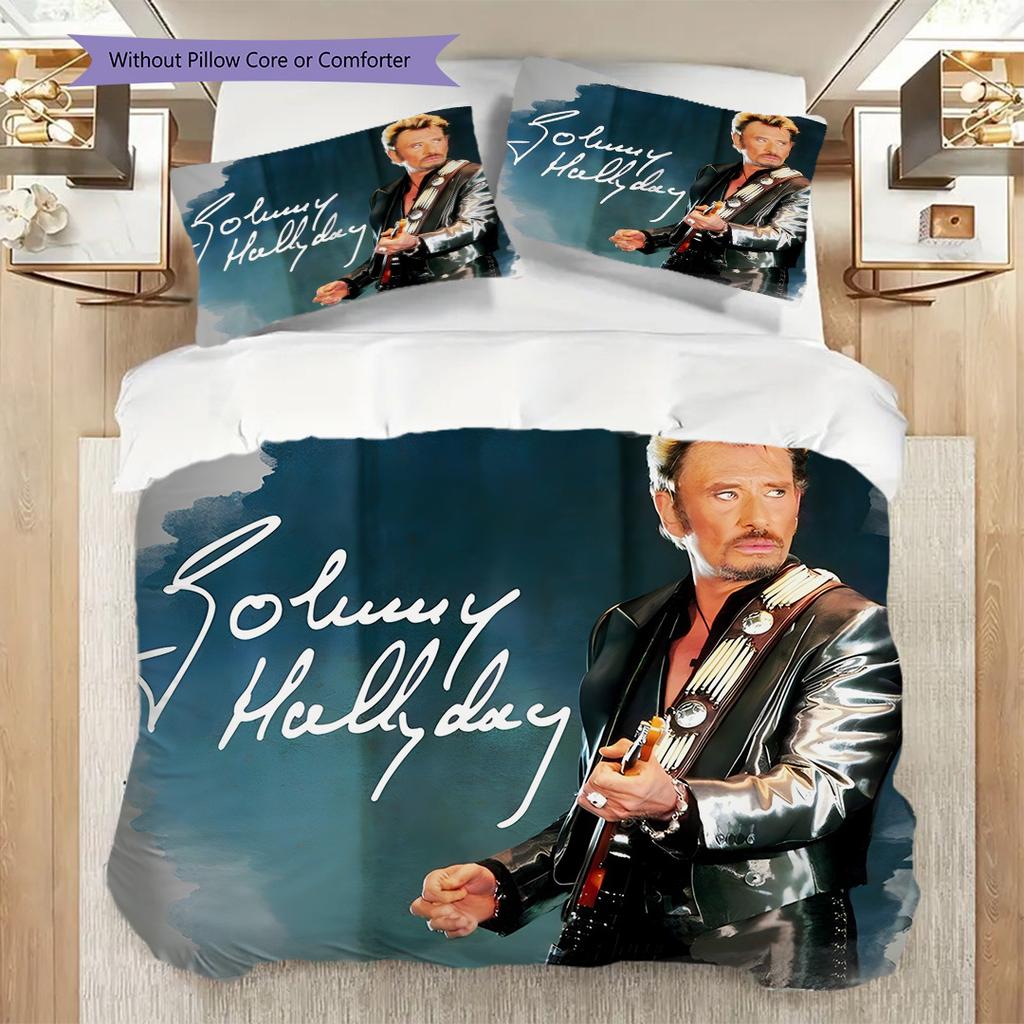 Johnny Hallyday Iconic Rock Legend Bedding (1 * duvet cover + 2 * pillowcase, without core) 2D Flat Christmas birthday gift Duvet cover and pillowcase