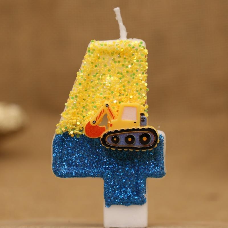 Creative Engineering Car Excavator Digital Birthday Candle Cake Decoration Handmade Birthday Candle