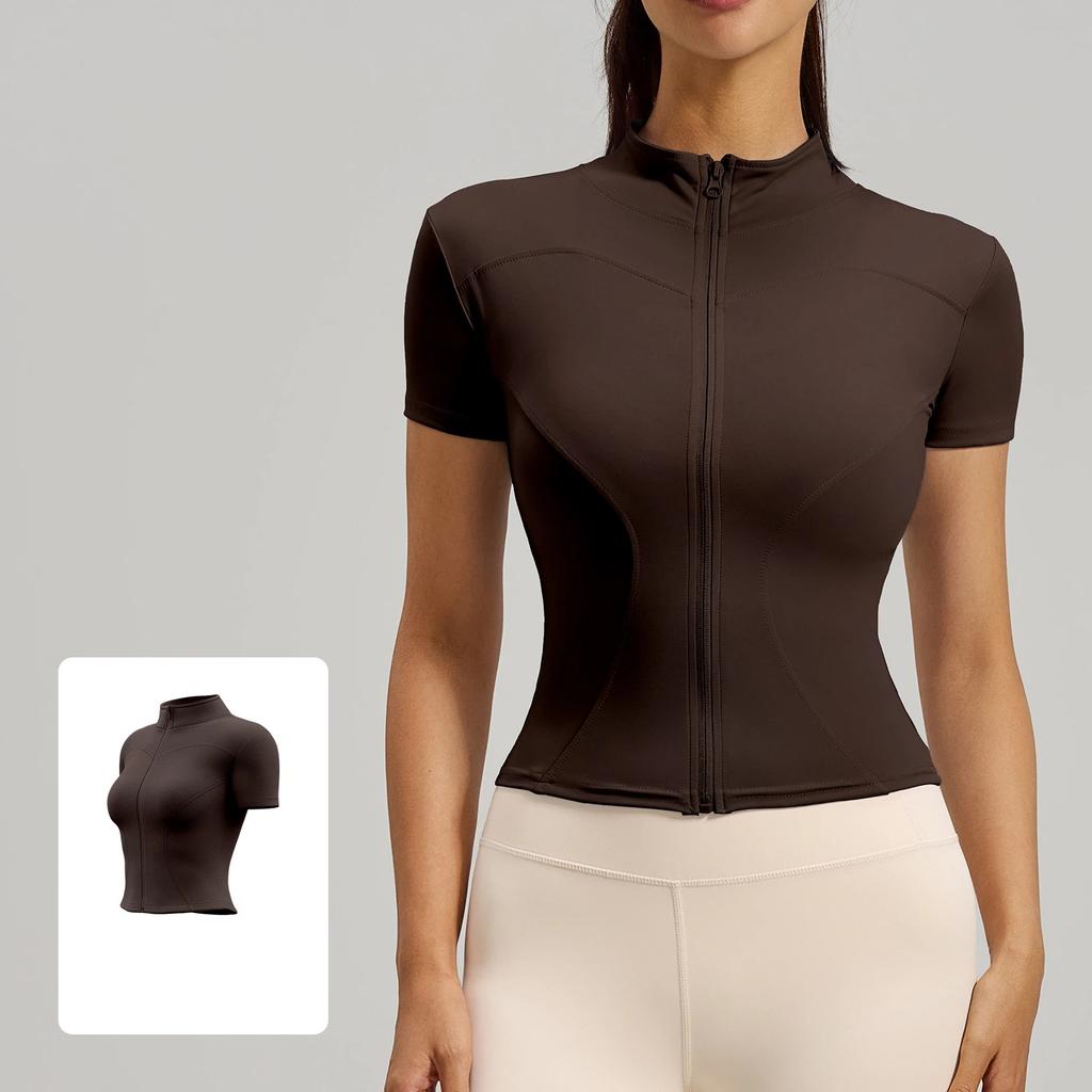 Summer New High Elastic Yoga Clothing Women Jacket Tight Running Naked Fitness Sports Top Short Sleeved Female