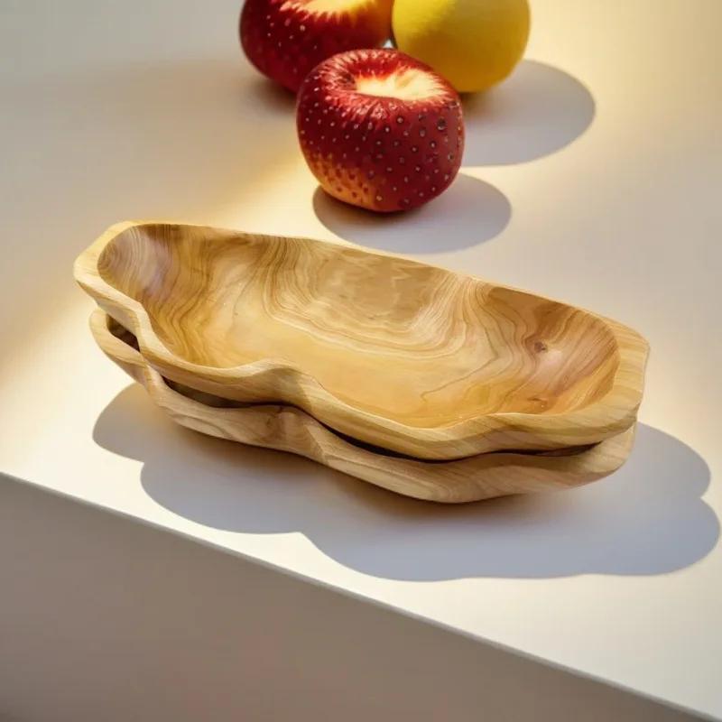 1pcs Solid Wood Snack Tray - Multi-Purpose Fruit Nut Dessert Platter Rustic Serving Bowl for Party Home Kitchen