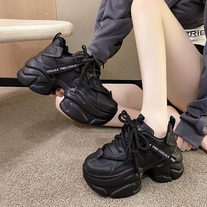 Fashion New Women Shoes Trend White Black Chunky Sneakers Autumn Winter Thick Bottom Dad Shoes High Quality PU Leather Platform Sneakers