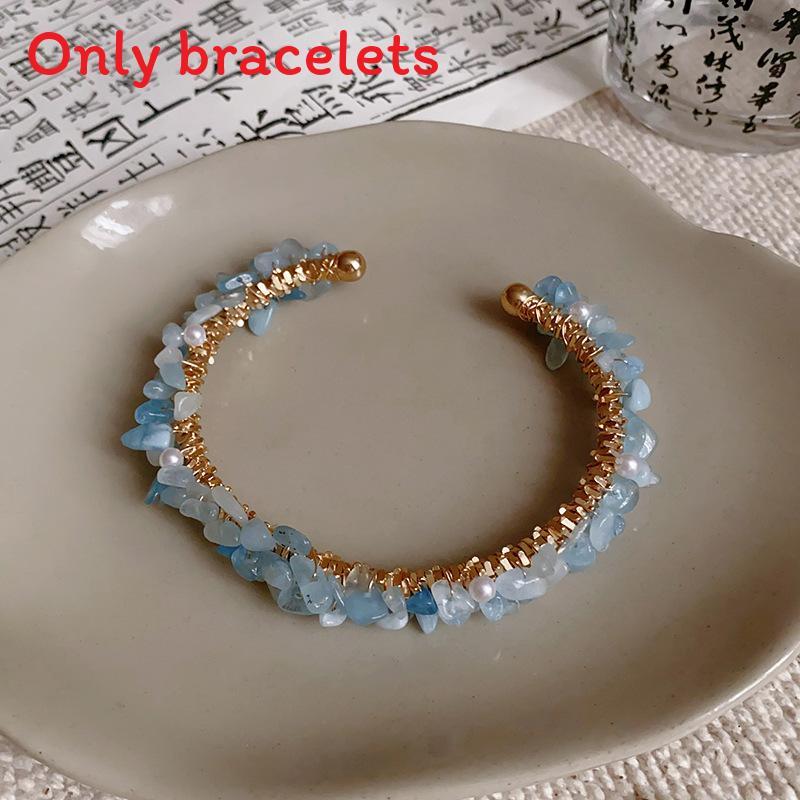 New Chinese Style Artificial Pearl Accented Gold Blue Open Bracelet For Stylish Office Wear