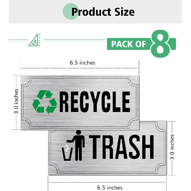 Trash and Recycle Stickers 8 Pack, Waterproof Recycle Sticker and Trash Stickers, Trash Bin Labels Combo for Home Indoor Outdoor Office Garbage Can