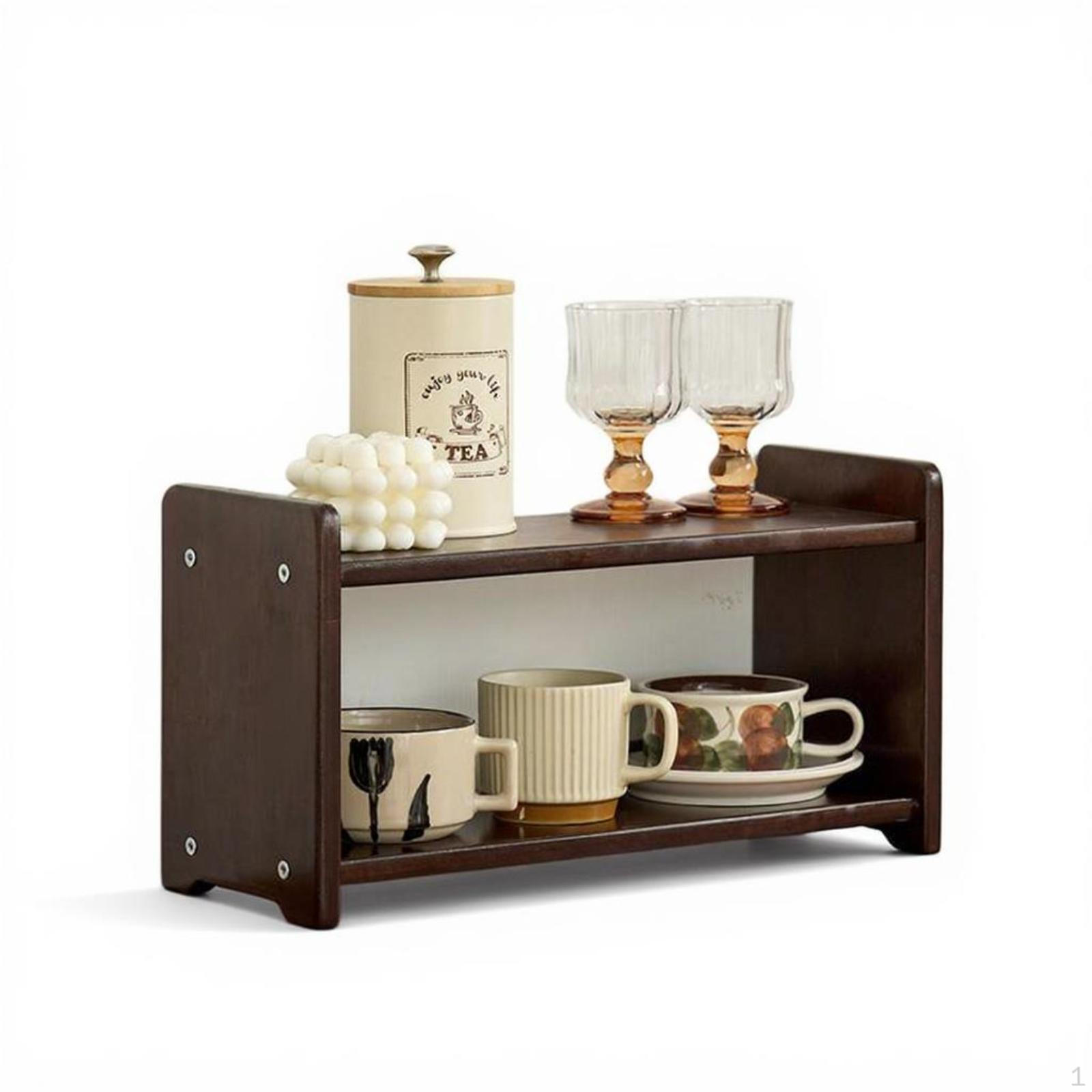 Hardwood mug organizer, multitier storage rack
