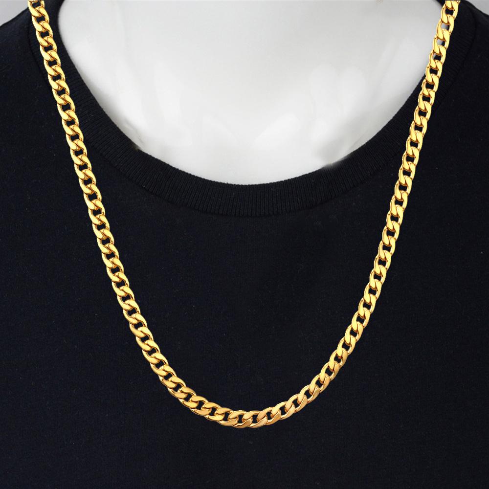 Hip Hop Curb Cuban Link Chains 4mm Gold Silver Color Stainless Steel Chain Necklaces For Men Women Vintage Jewelry Gift XL287-4