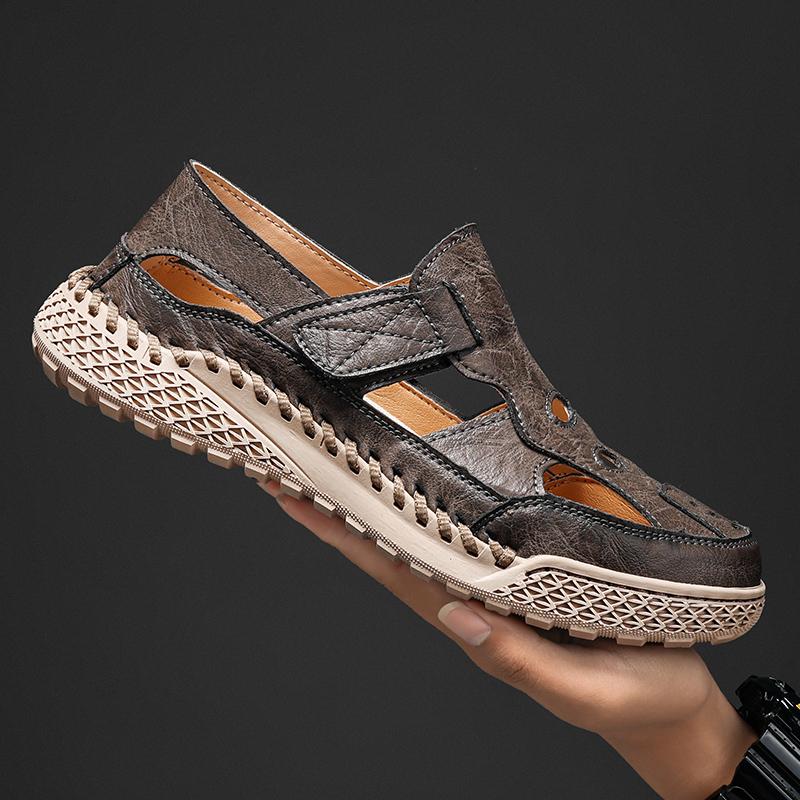 Fashion Male Casual Leather Summer Shoes Versatile Men's Sandals Durable Handmade Stitching Besch Shoes Non Slip Roma Footwear Sandals