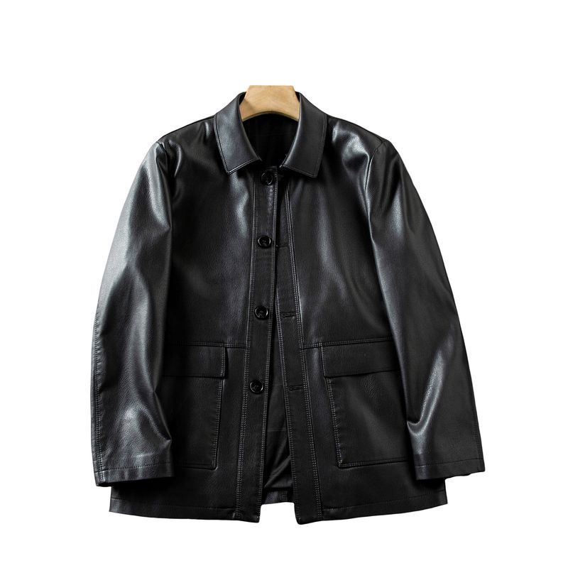 Classic Reputation! Lychee-Patterned Faux Leather! Export Surplus Men's Autumn Business Lapel Jacket Leather Coat