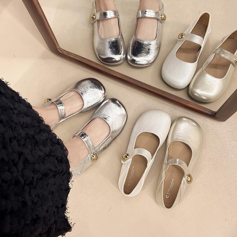 Elegant single shoes women's 2025 autumn new models with skirts soft-soled beanie shoes French Mary Jane silver small leather shoes