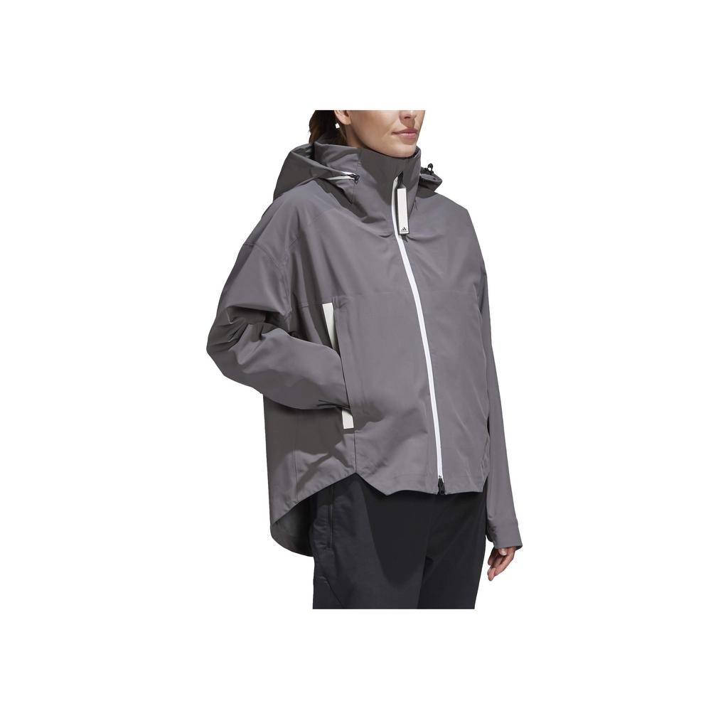 Adidas Myshelter Outdoor Sports Hooded Rain Jacket 3M Striped Reflective Solid Color Women Jacket Gray GE5859