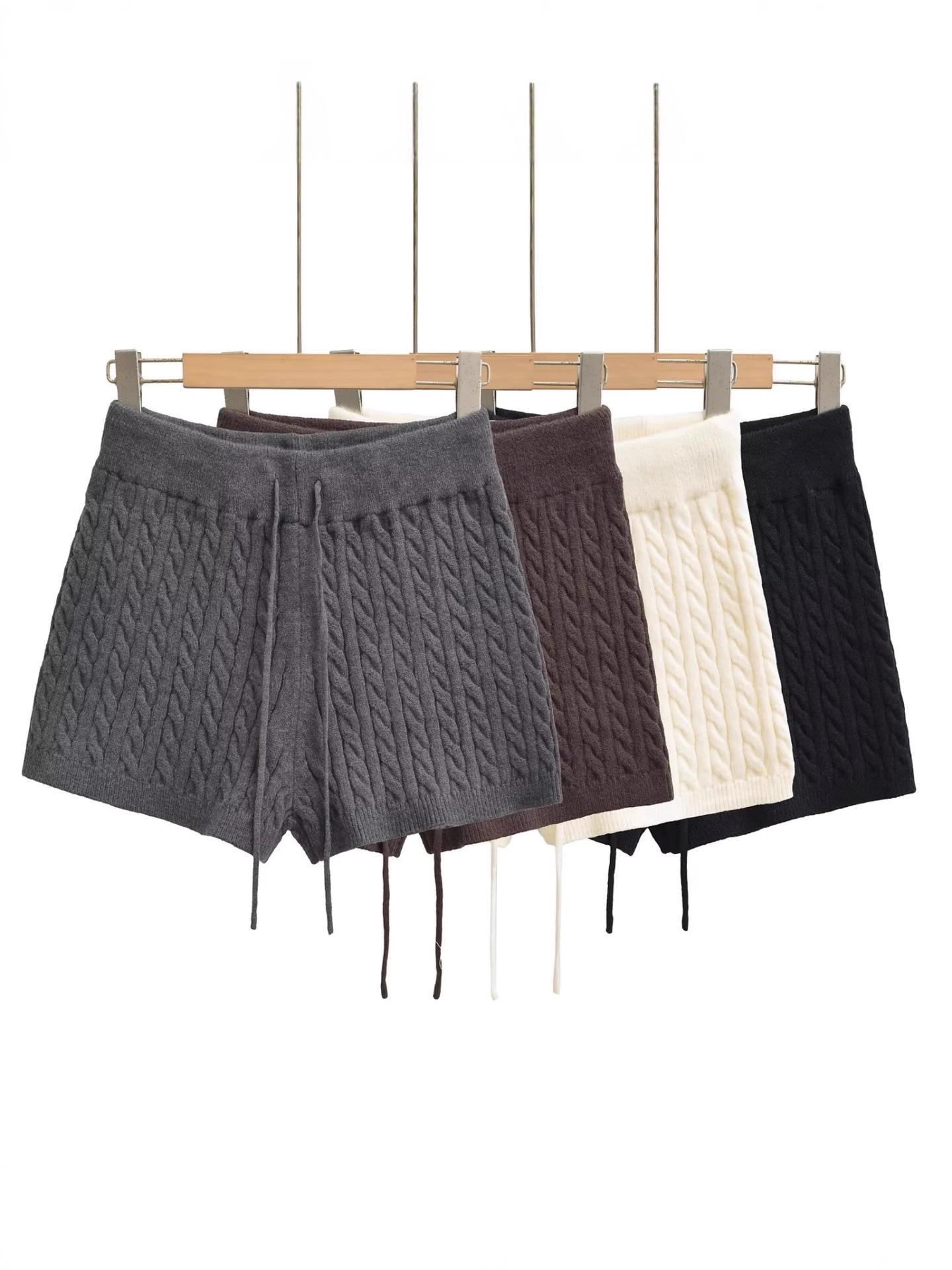 Women s French Girl Cable Knit Drawstring Shorts: Sweet & Spicy Style for Autumn/Winter Small бежевый