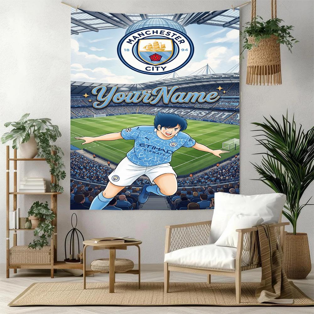 Manchester City Benutzerdefinierte Ihr Name Wanddekoration Wandteppich Kunst Für Haustier-Gedenken Geburtstag Hochzeitsparty Kulisse Familien Geschenk