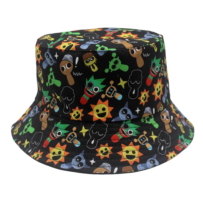 Rhythm Box Theme Sprunki Game Peripheral Printed Children s Fisherman Hat Rhythm Box Sun Hat 56cm [5-15 years old]