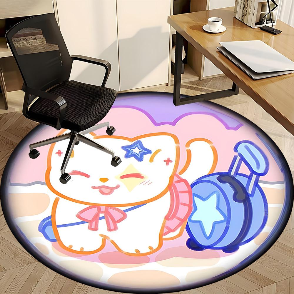 1pc Cat Magnifying Glass Office Round Area Rug, Mat Suitable For Office, Under Office Chairs Bedroom Living Room Home Decor, Room Deco