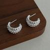 Vintage Court Hollow Wreath C Ring Earrings Medieval Weaving Gold Engraved Diamond Earrings French Light Luxury Versatile Earrings
