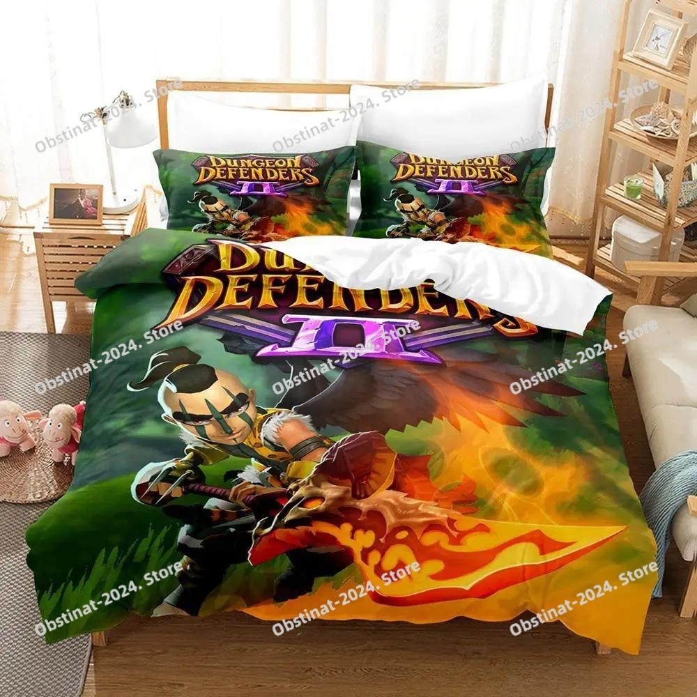 Neues 3D-gedrucktes Spiel Dungeon Defenders Bettwäsche-Set Cartoon Anime Dreiteiliges Set Erwachsener Kind Schlafzimmer Bettbezug-Sets Heimtextilien
