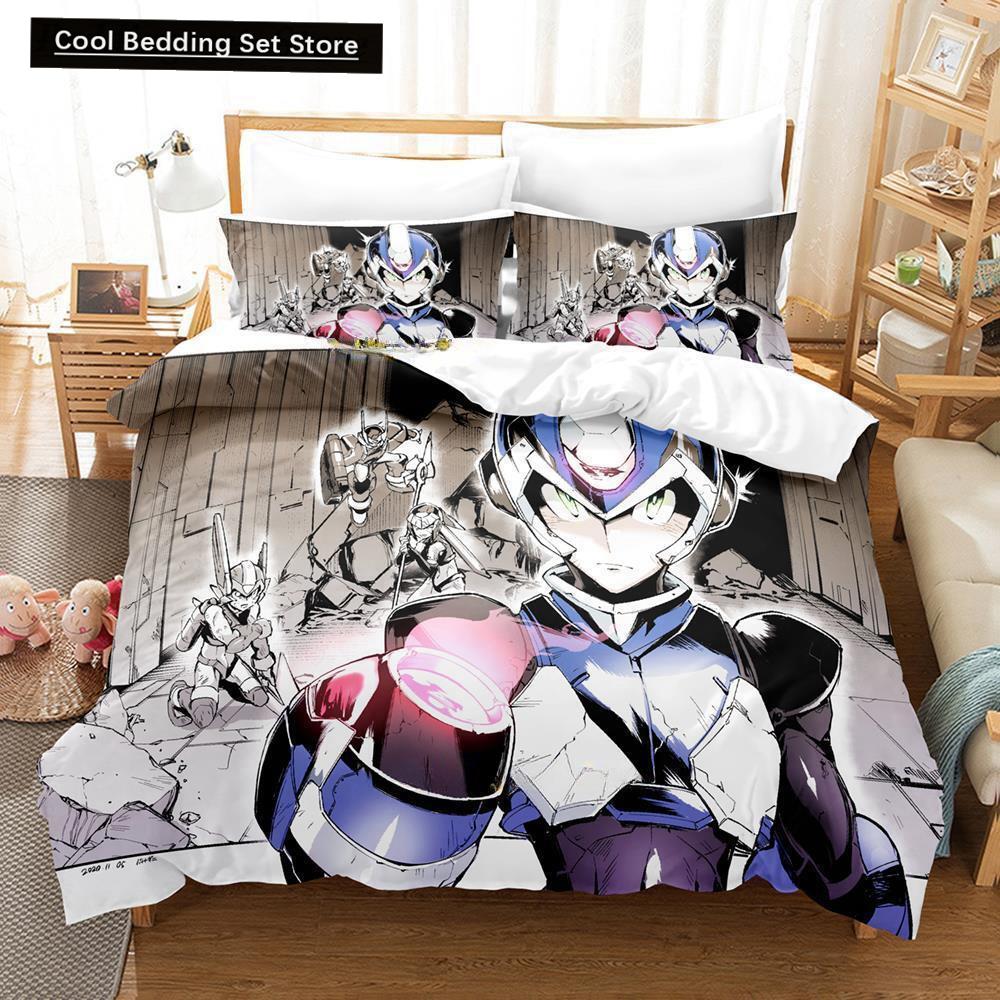 Mega Man X Dive Bedding Set Single Twin Full Queen King Size Bed Set Adult Kid Bedroom Duvet Cover Sets 3D Anime Bed Sheet Set