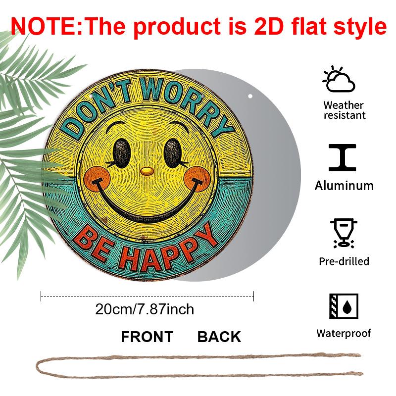 2D Flat, 1pc Round Aluminum Hanging Sign - "Don't Worry Be Happy" Retro Smiley Face Metal Wall Art, Vintage 70s Groovy Style, Perfect for Boho Home