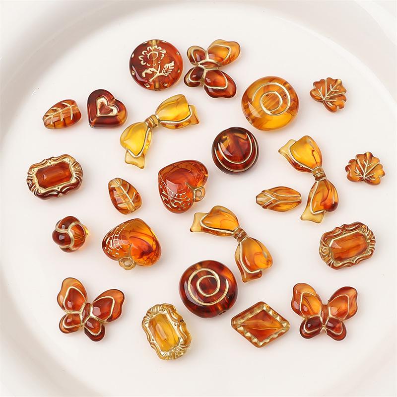 Vintage Amber Gold-Painted Oval Acrylic Beads for DIY Jewelry Making