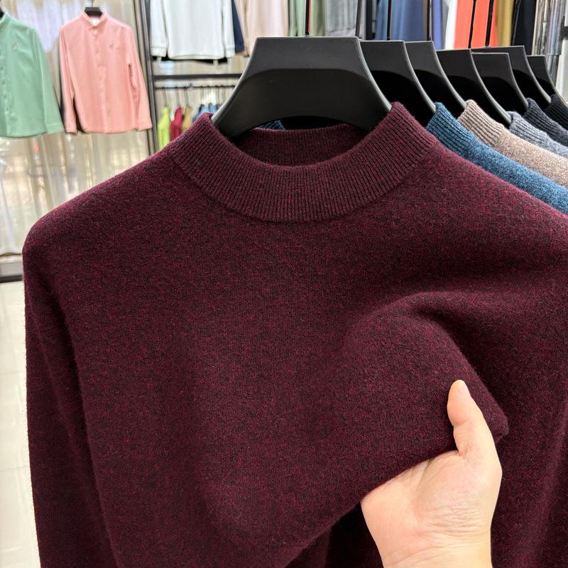 Men's Winter Thick 100% Pure Wool Half-High Collar Sweater - Warm Base Layer Knitwear