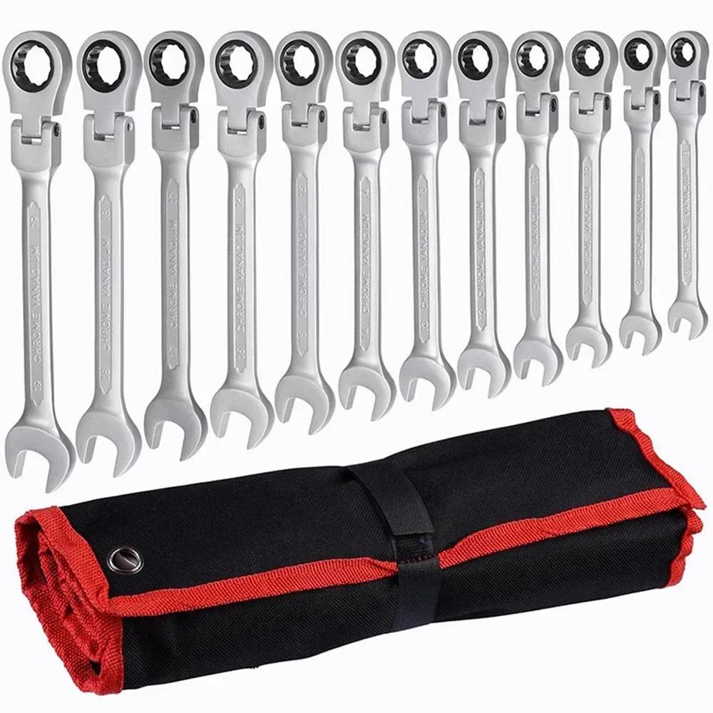 NEW 1pcs Flex-Head Ratcheting Combination Wrench Set SAE 1/4''-13/16'' Premium 72-Teeth Gear Chrome Organizer Repair Tool