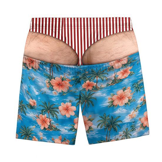 Activewear for Water Sports Men Hairy Booty Shorts, 3D Butt Print Beach Elastic Waist Board Shorts Funny Patriotic Swim Trunks Summer Vacation