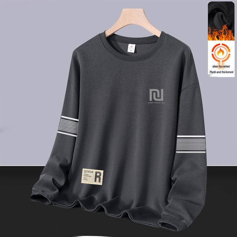 Herren Hoodie mit Rundhalsausschnitt und Plus Samt: Lässiger lockerer Schnitt, Warme Langarm-Oberbekleidung für Herbst und Winter. Vielseitige Basisschicht.