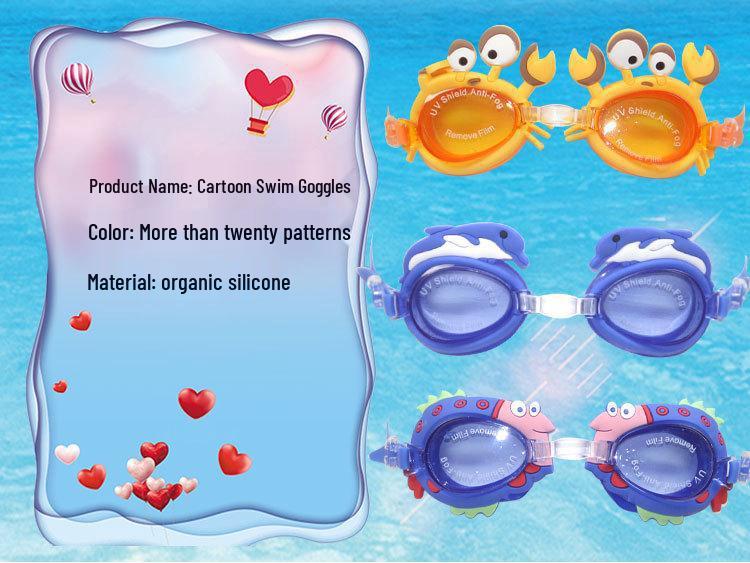 Kids' Pink Cartoon Anti-Fog Swim Goggles - Waterproof, HD Vision for Toddlers