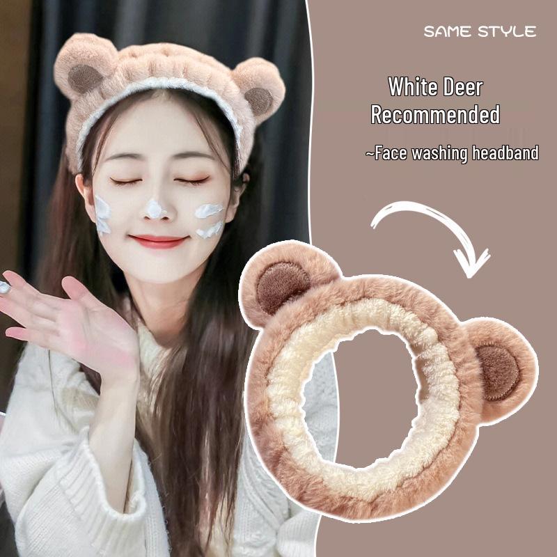 2024 Cute Cartoon Plush Headband for Women - Makeup, Hair Clip & Tie