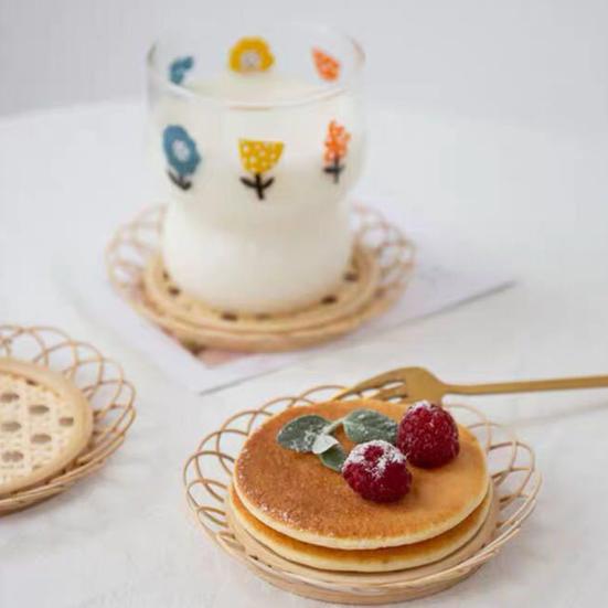 Rattan Coaster Retro Exquisite Bamboo Flower Shaped Coffee Boho Coasters Living Room