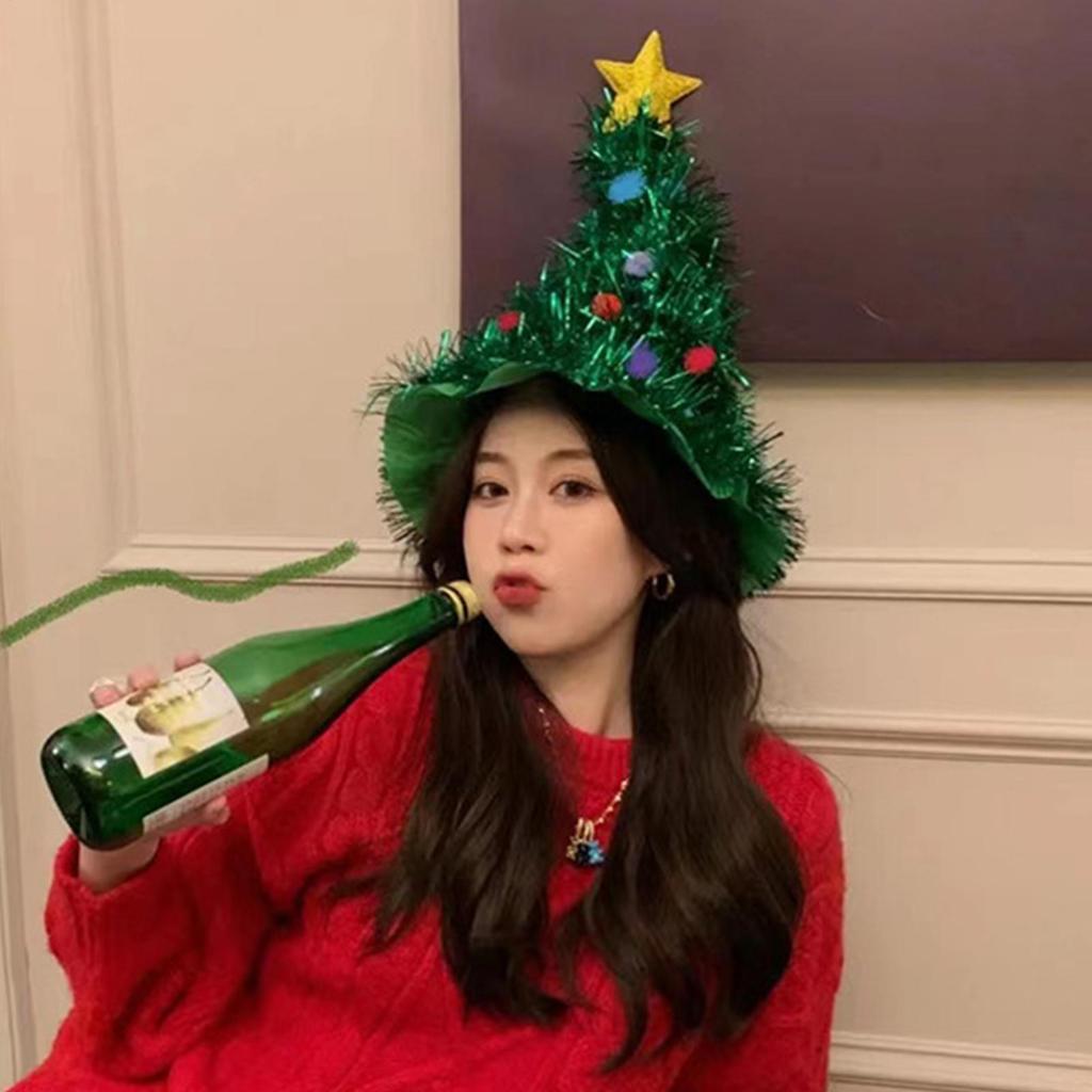 1pcs Christmas Hats Green Tinsel Dress-Up Costume Accessory Red Green Decorations Holiday Themed Novelty Headwear Holiday Party