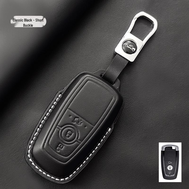 Genuine Leather Key Case for Ford Focus, Mondeo, Edge, Escort, Explorer, and Raptor.